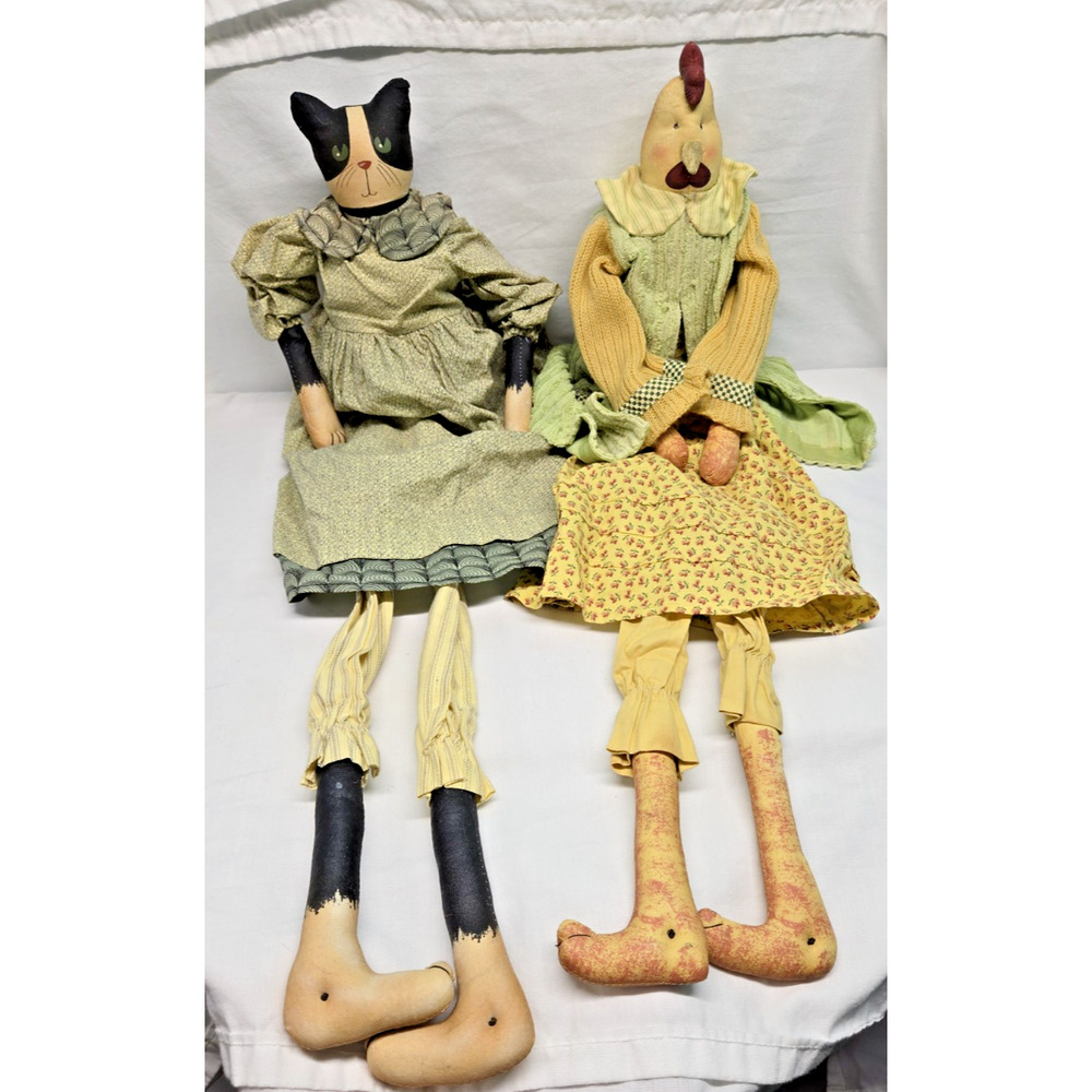 Sage County Mercantile Cat & Chicken Dolls Cloth Shelf Sitters Set Of 2 - Picture 4 of 13